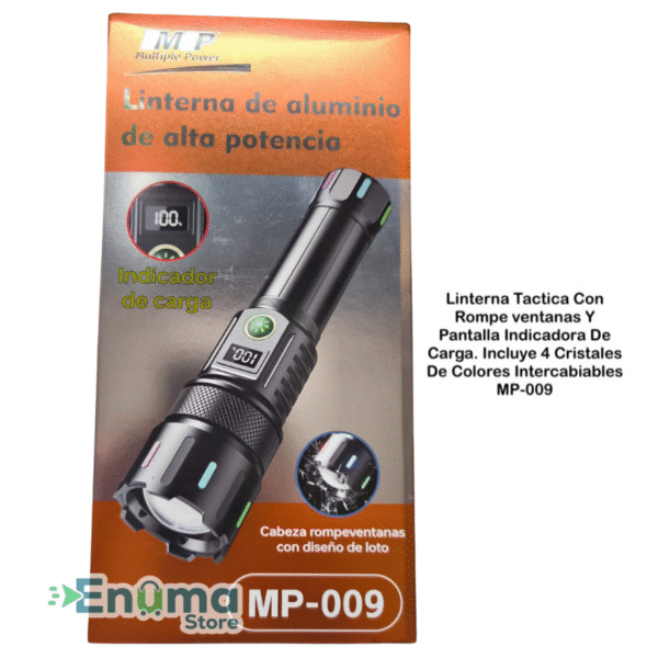Linterna Tactica Con 5 Funciones, Rompe Vidrios Y Lentes Inercabiables Ref: MP-009